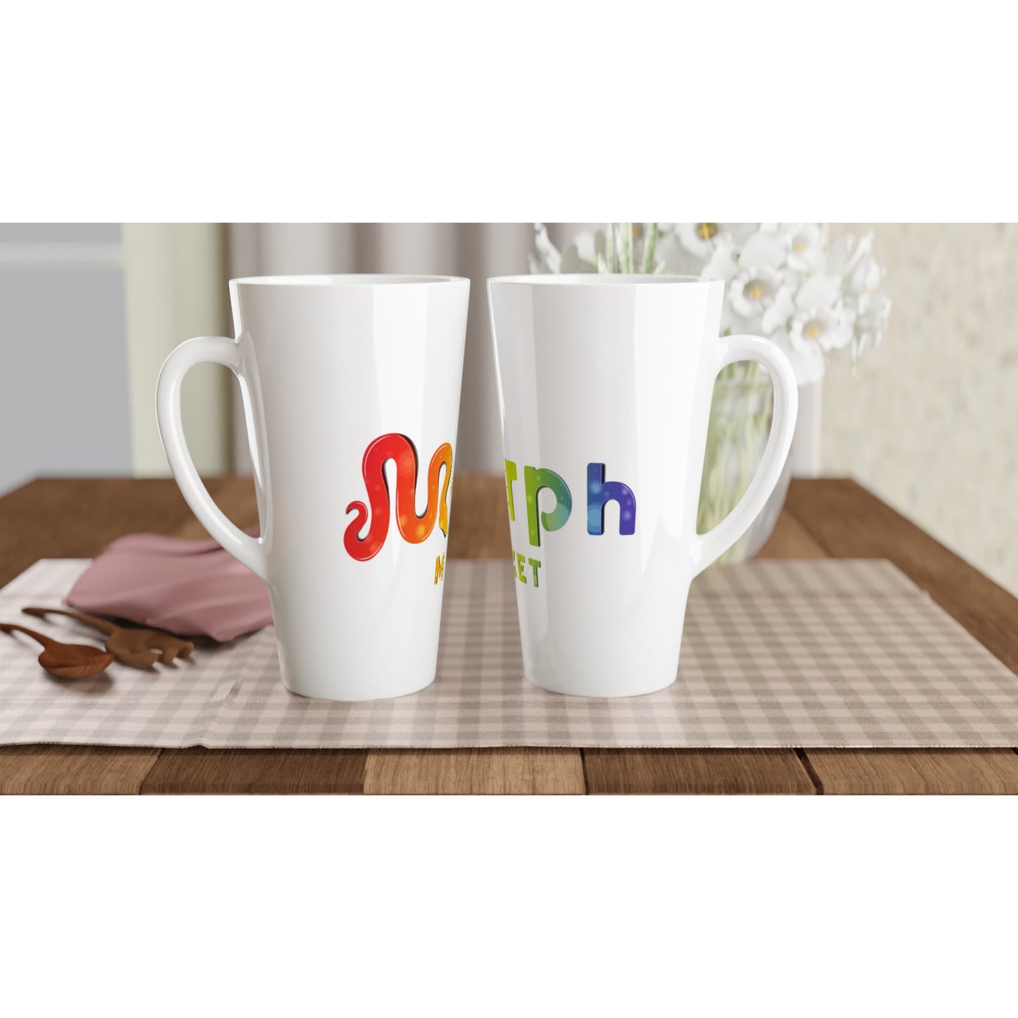 Morph Market (Rainbow Circles) - White Latte 17oz Ceramic Mug