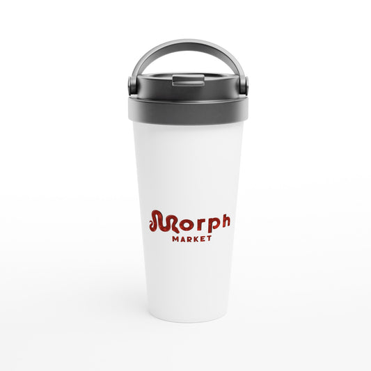 Morph Market (Red Circles) - White 15oz Stainless Steel Travel Mug