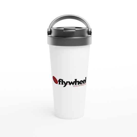 Flywheel Social Enterprise Hub - White 15oz Stainless Steel Travel Mug