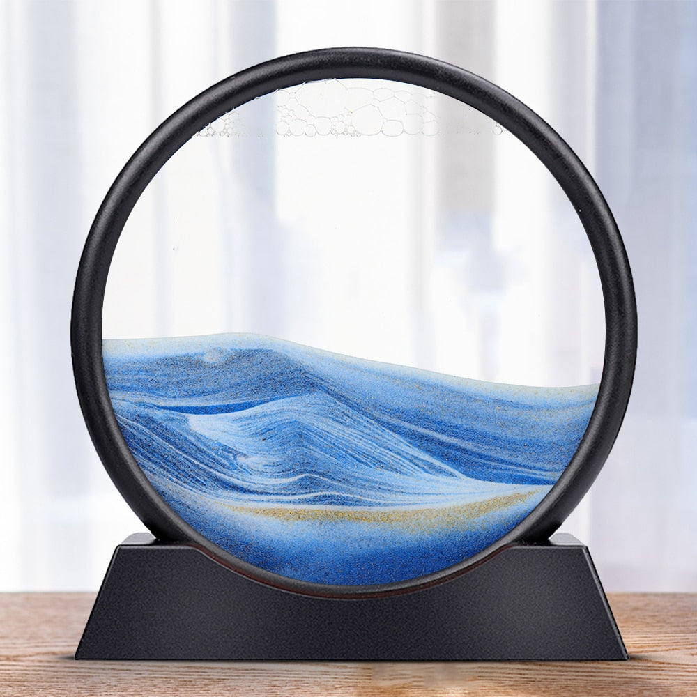 Moving Sand Art Picture Round Glass 3D Hourglass Deep Sea Sandscape In Motion Display Flowing Sand Frame 7/12inch For home Decor