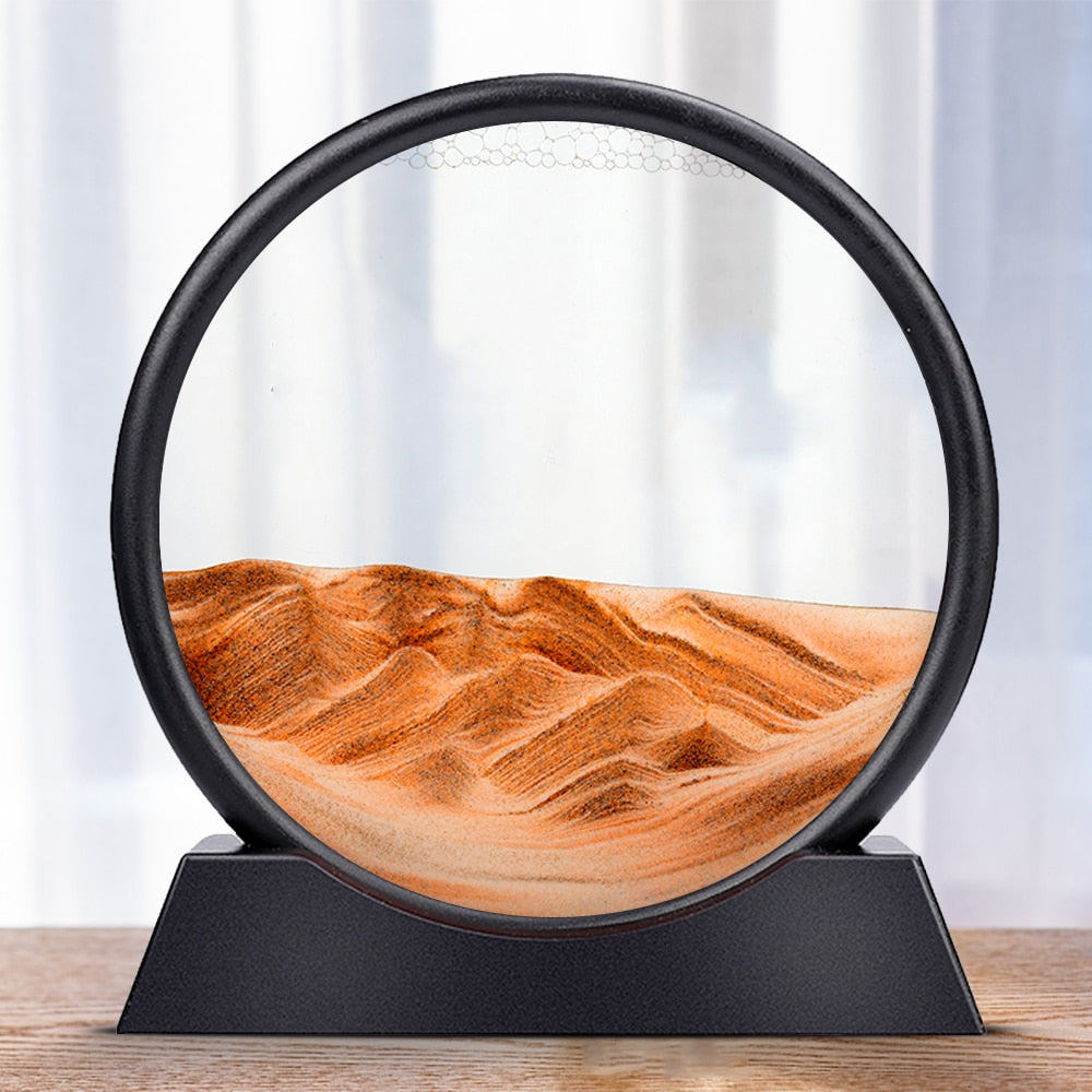 Moving Sand Art Picture Round Glass 3D Hourglass Deep Sea Sandscape In Motion Display Flowing Sand Frame 7/12inch For home Decor