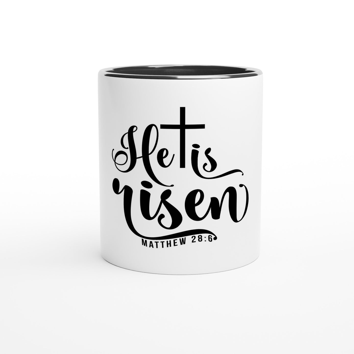 He is Risen (Matthew 20:6) - White 11oz Ceramic Mug with Color Inside