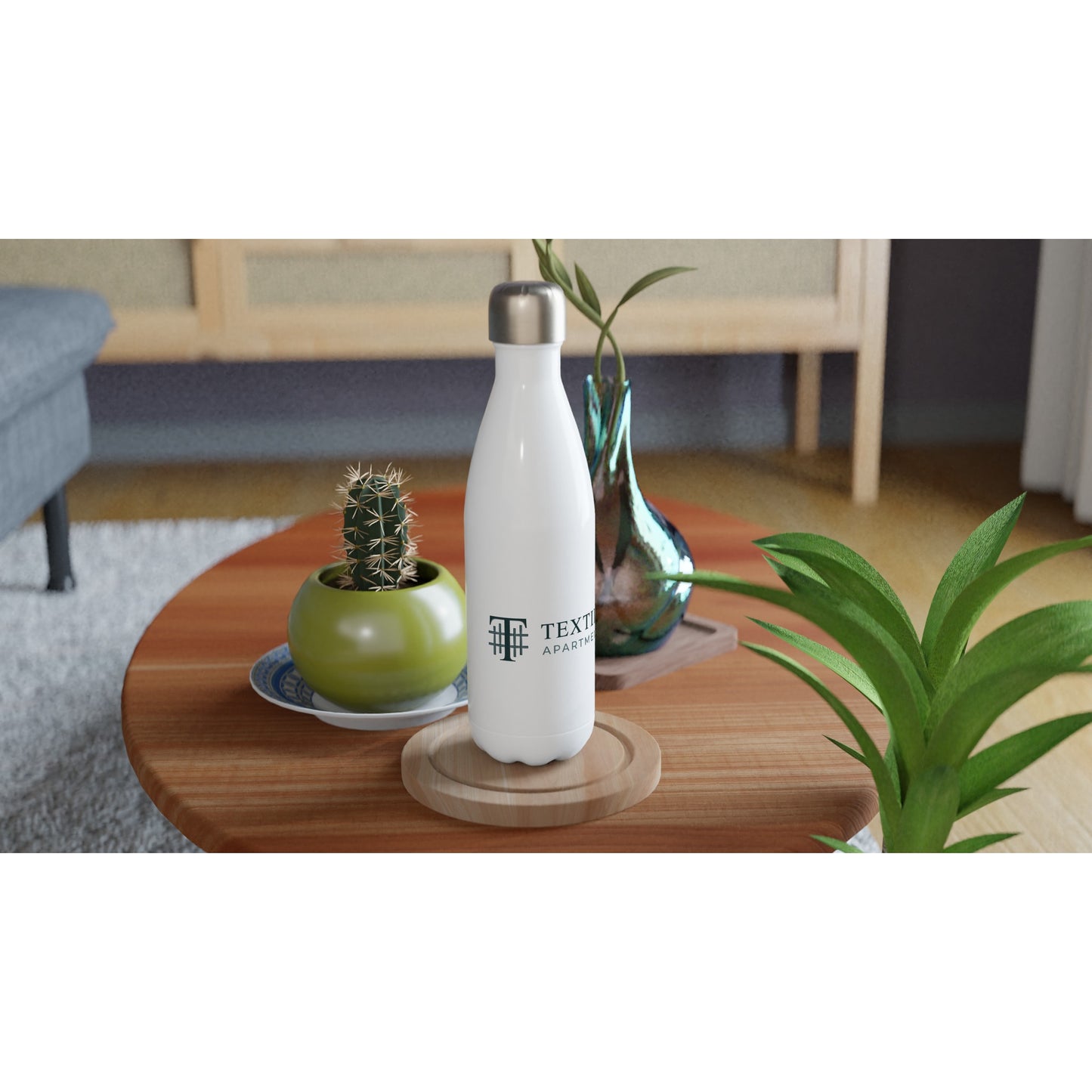Textile Apartments - White 17oz Stainless Steel Water Bottle