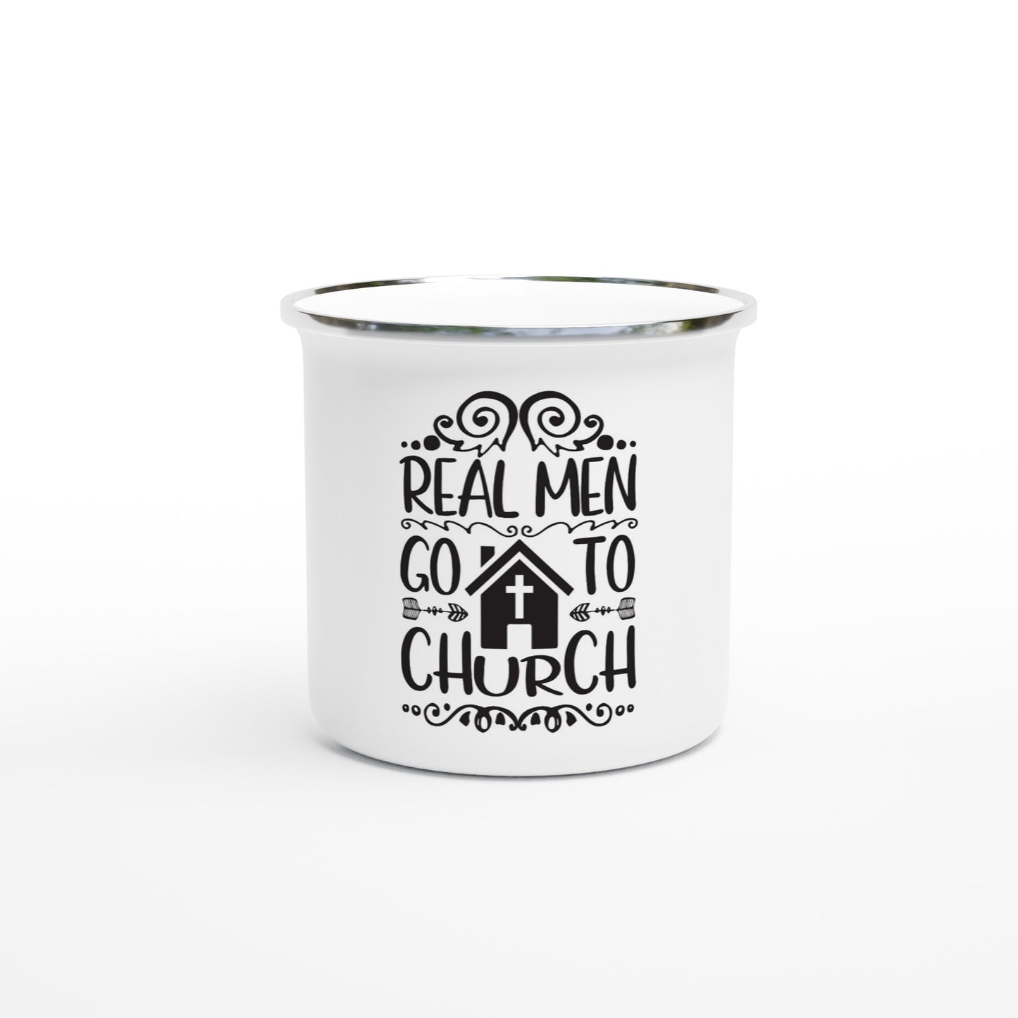 Real Men Go To Church - White 12oz Enamel Mug