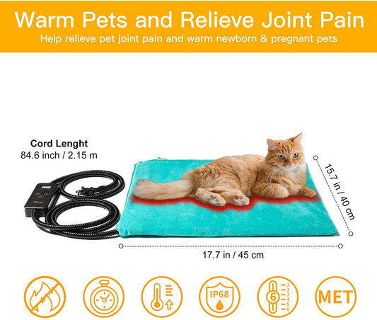 Pet Heating Pad, Temperature Adjustable Dog Cat Heating Pad with Timer, Waterproof Pet Heating Pad