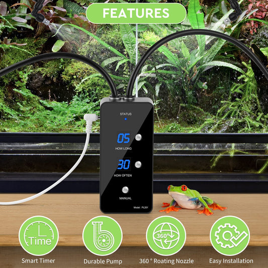 Reptile Humidifier, Misting System for Reptile Terrariums, Automatic Misting System with Adjustable Spray Nozzles
