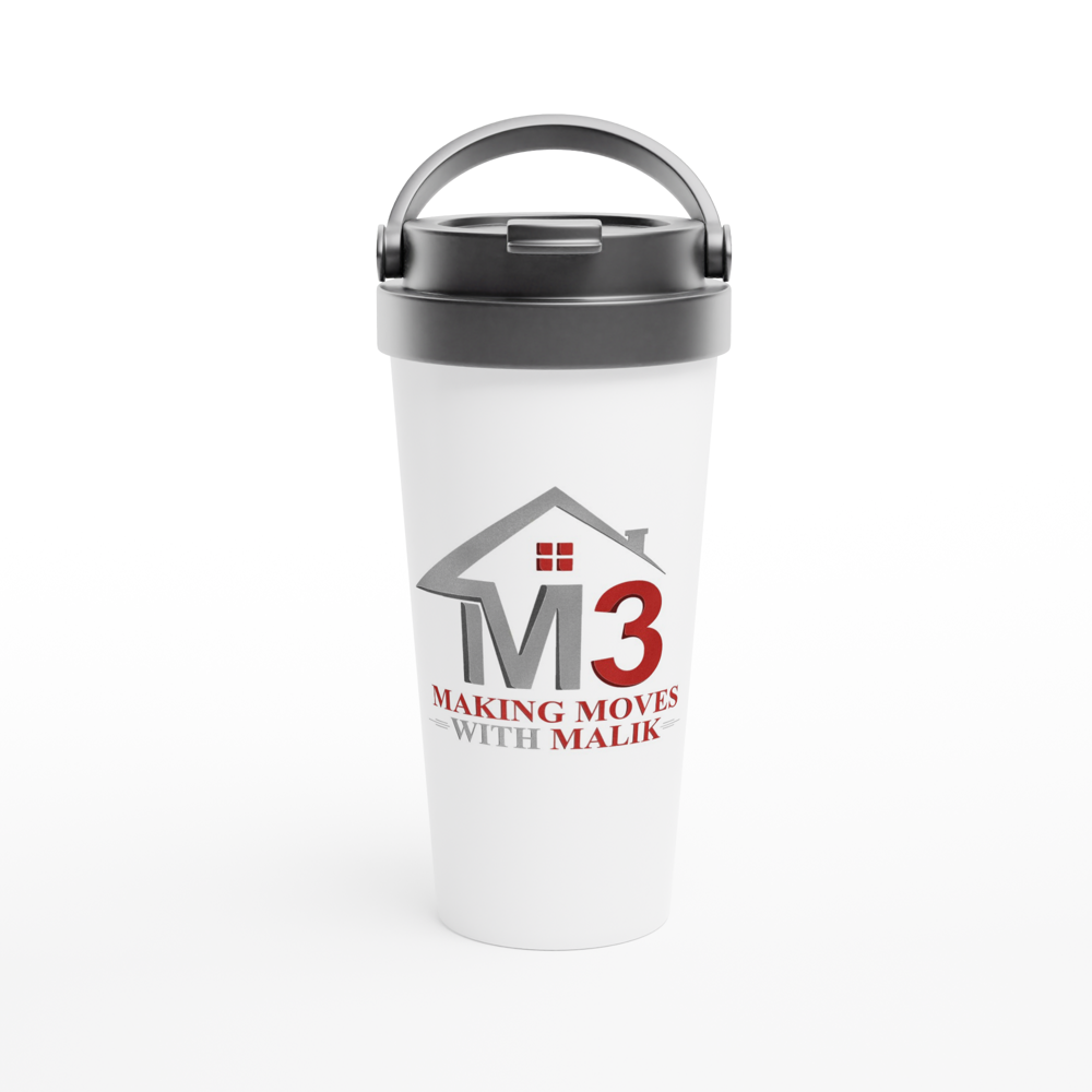 Making Moves with Malik (Custom Ink) - White 15oz Stainless Steel Travel Mug